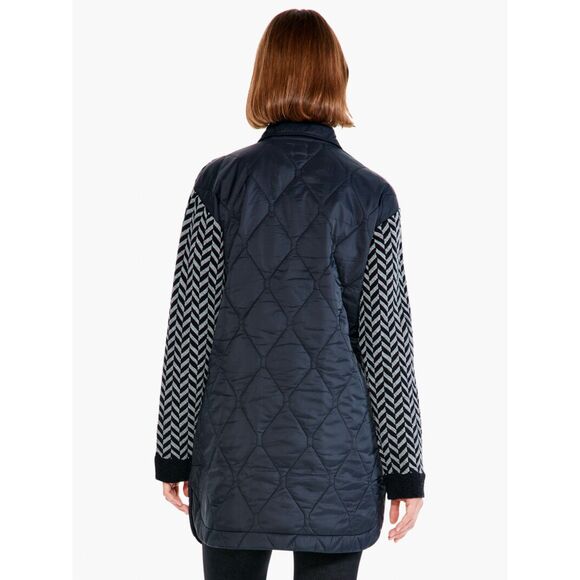 NWT Nic+Zoe Quilted Mix Media Coat Size SMALL Knit Black Patch Pocket - Picture 3 of 13